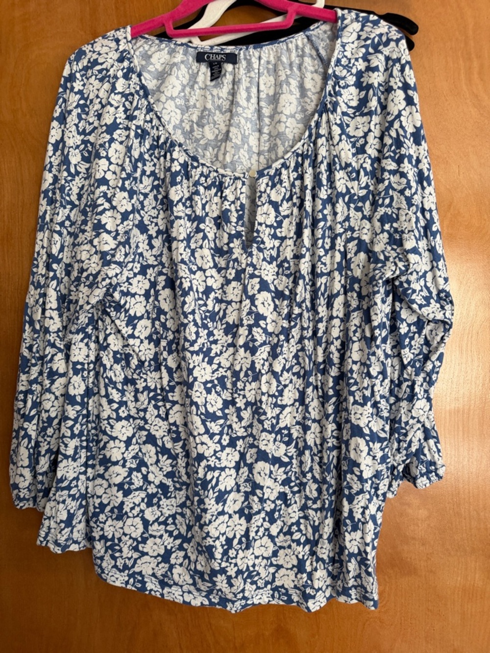 Chaps Blue and White Floral Peasant Tunic